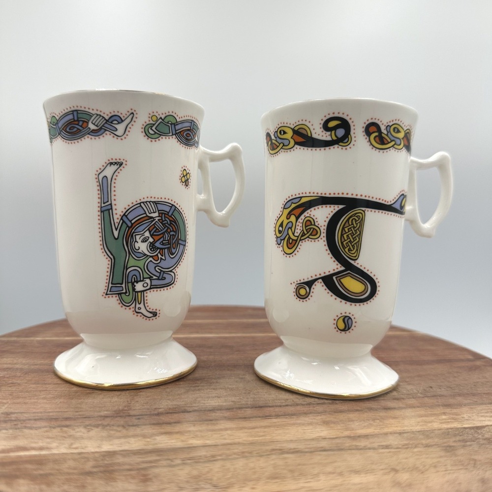 Royal Tara Ireland Book of Kells Celtic Illuminative Art Bone China Mugs Set 2